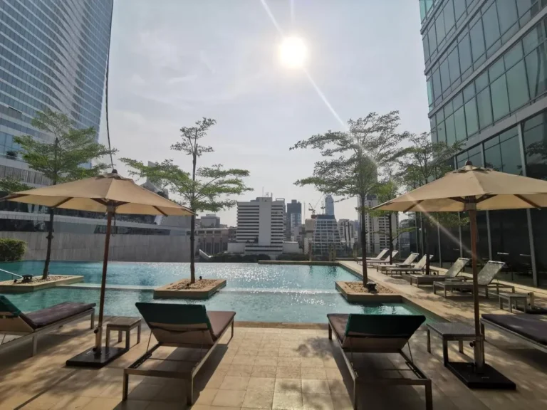Rooftop Infinity Pool and Lounge Area with City Views in Pathumwan Bangkok