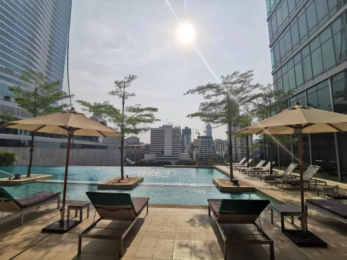 Rooftop Infinity Pool and Lounge Area with City Views in Pathumwan Bangkok