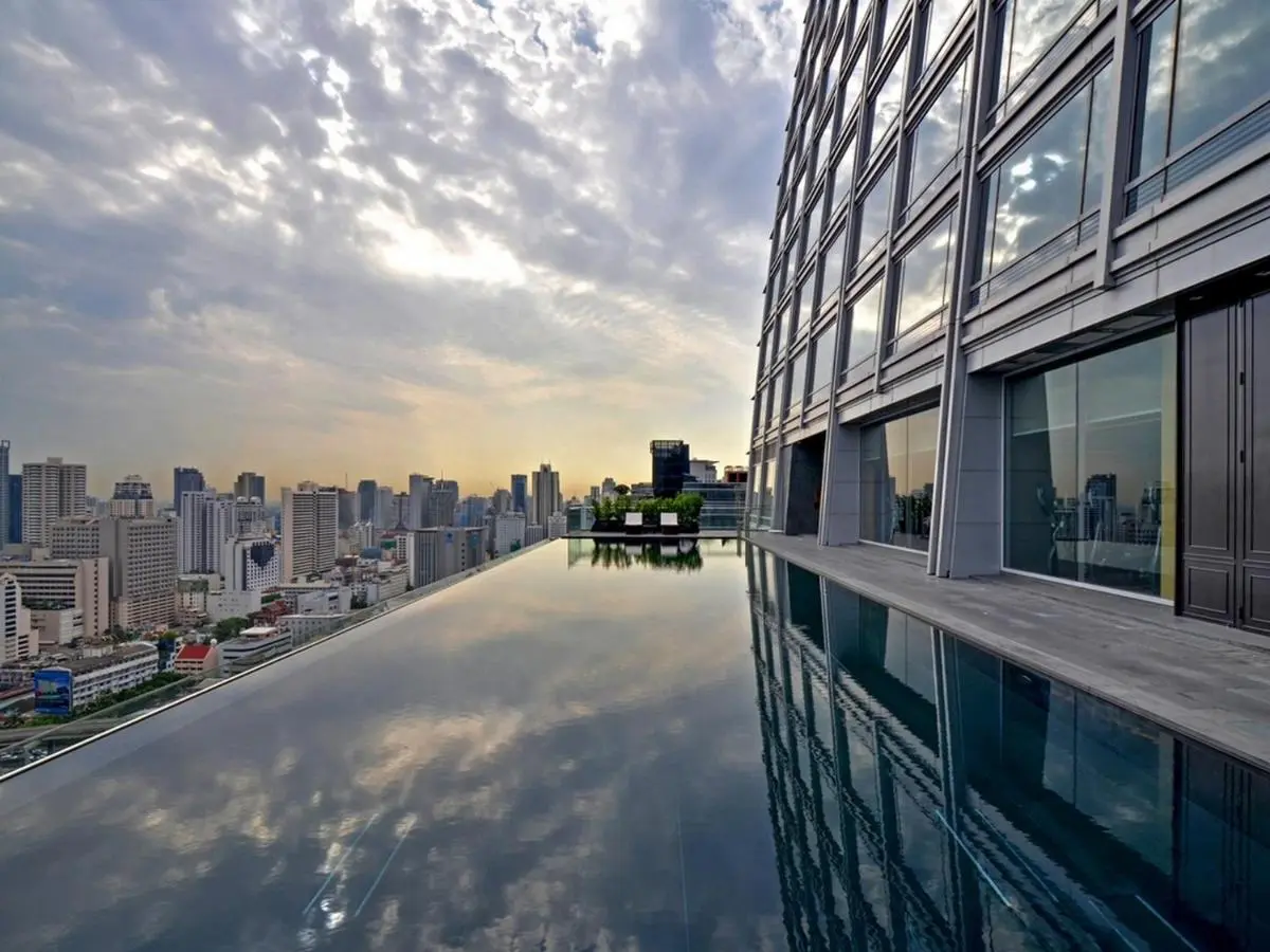 Rooftop Infinity Pool with Cityscape Views in Pathumwan Bangkok Skyline