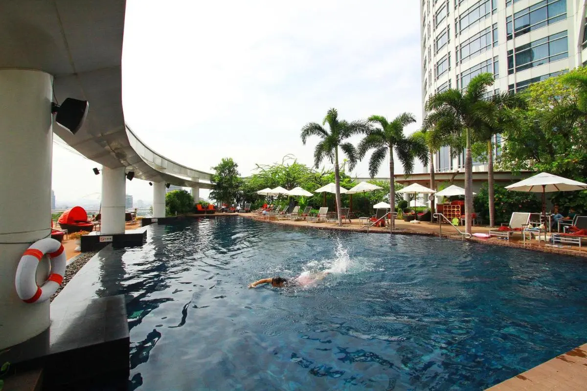 Rooftop Outdoor Swimming Pool with Lounge Area and City Views in Pathumwan Bangkok