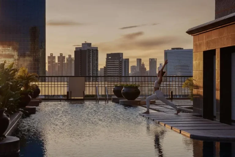Rooftop Pool and Yoga Space with City Skyline Views in Sathorn Bangkok