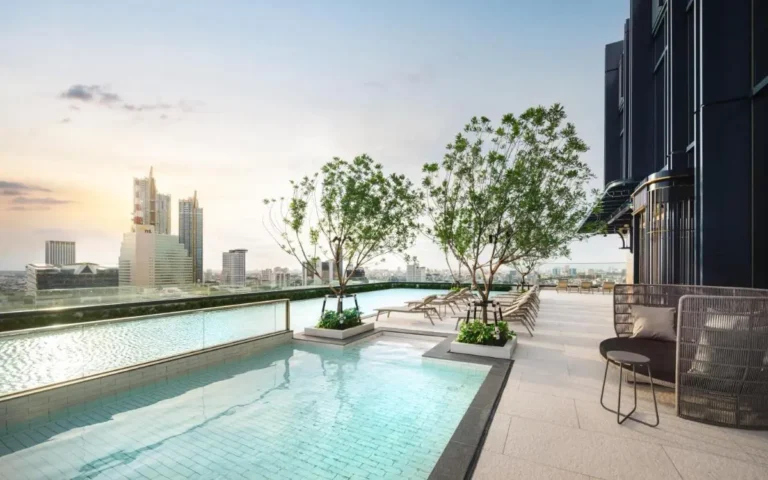 Rooftop Pools and Lounge Area with City Views in Bang Rak Bangkok