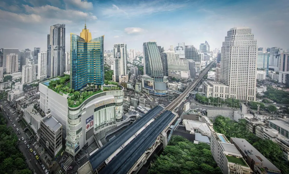 Rooftop Pools and Urban Green Spaces in Wattana Cityscape View