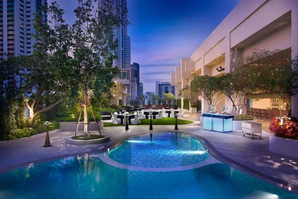 Rooftop Swimming Pool and Bar Area with Urban Views in Ratchathewi Bangkok