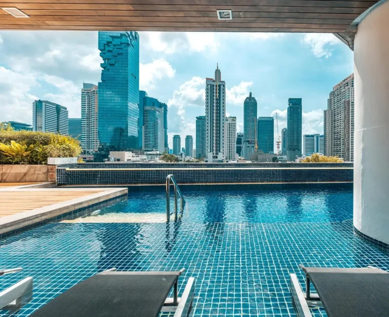 Rooftop Swimming Pool with City Skyline Views in Bang Rak Urban Area