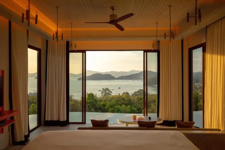Serene Indoor Room with Infinity Pool Overlooking Panwa Beach Bay and Hills