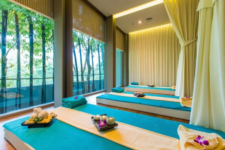 Serene Indoor Spa Room with Massage Beds and Bamboo View at Patong Beach