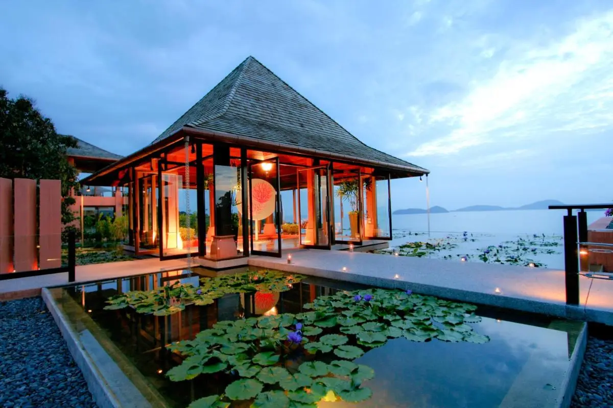 Serene Open-Sided Pavilion with Water Feature and Lakeside Views at Panwa Beach