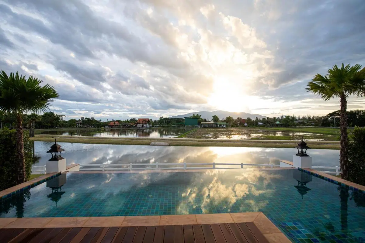 Tranquil Outdoor Rectangular Swimming Pool with Scenic Views in Chiang Mai