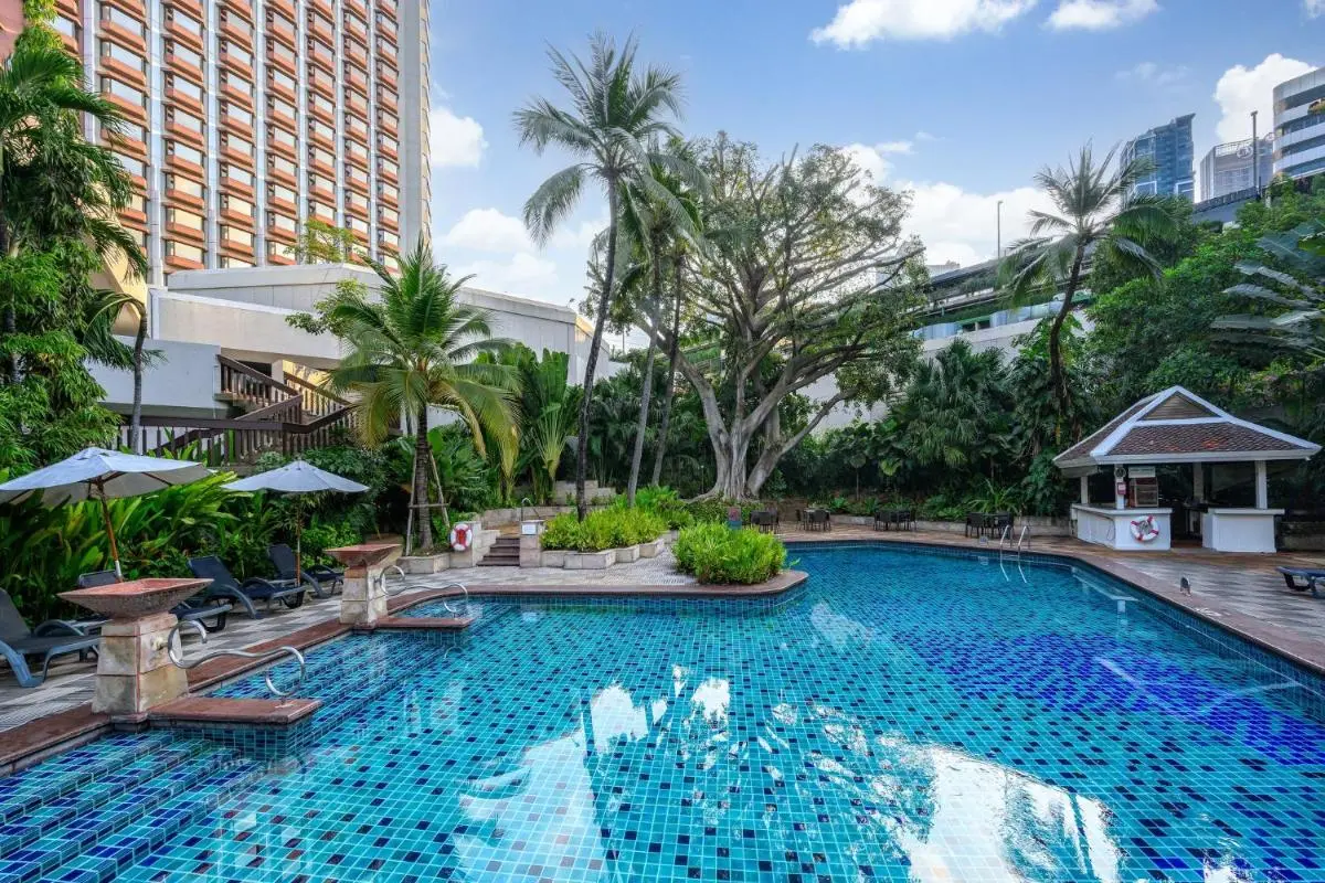 Urban Outdoor Swimming Pool with Lounge Area and Pavilion in Chatuchak Bangkok