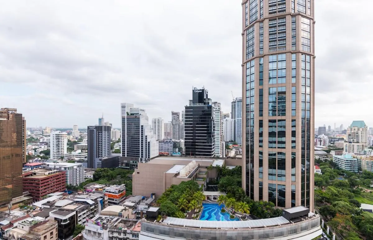 Urban Swimming Pool and High-Rise Buildings in Khlong Toei Cityscape View