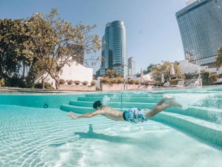 Urban Swimming Pool with Clear Water and Lounge Area in Pathumwan Bangkok