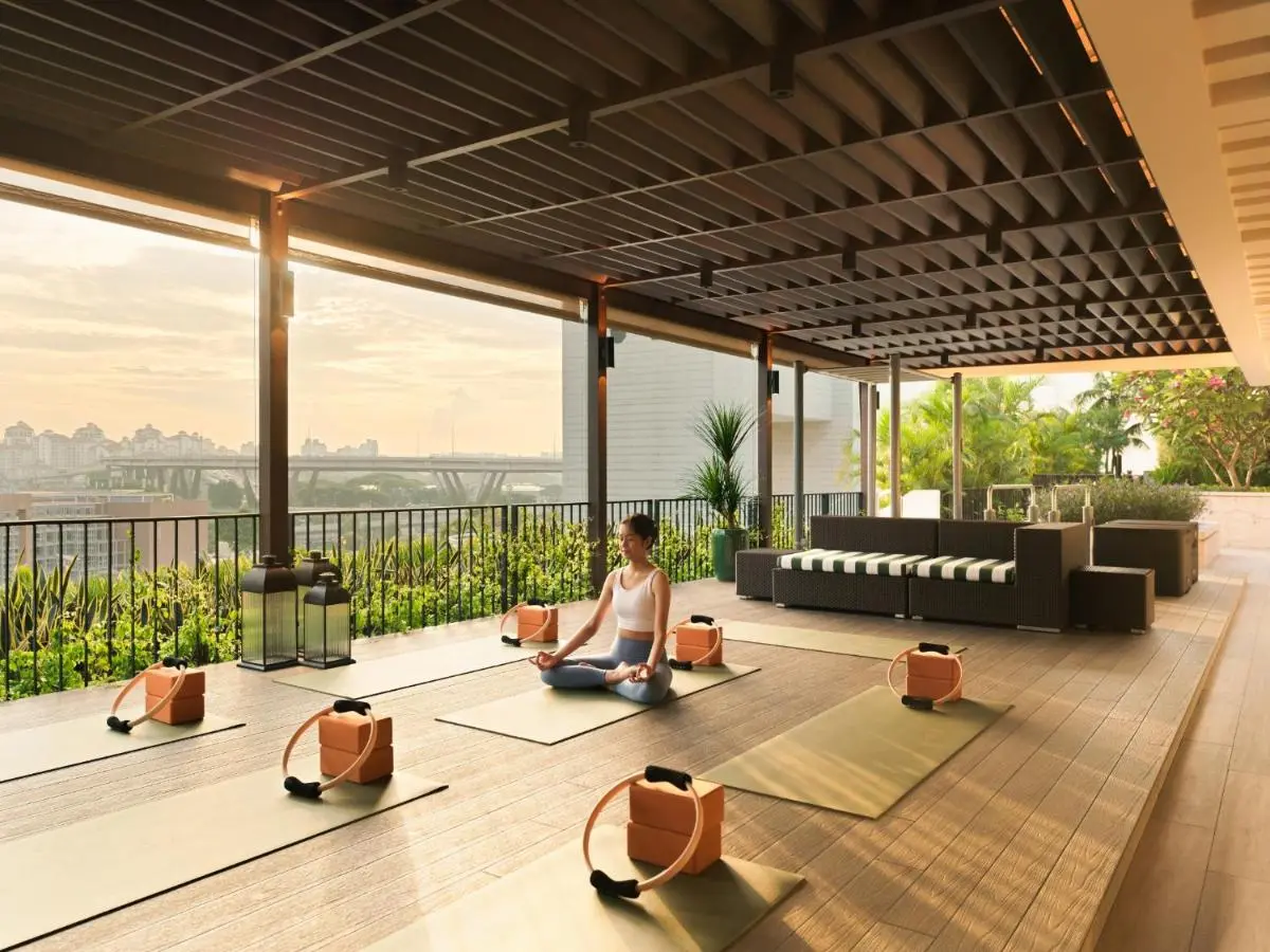 Singapore Wellness Outdoor Yoga and Meditation Area with Urban View in Marina Bay